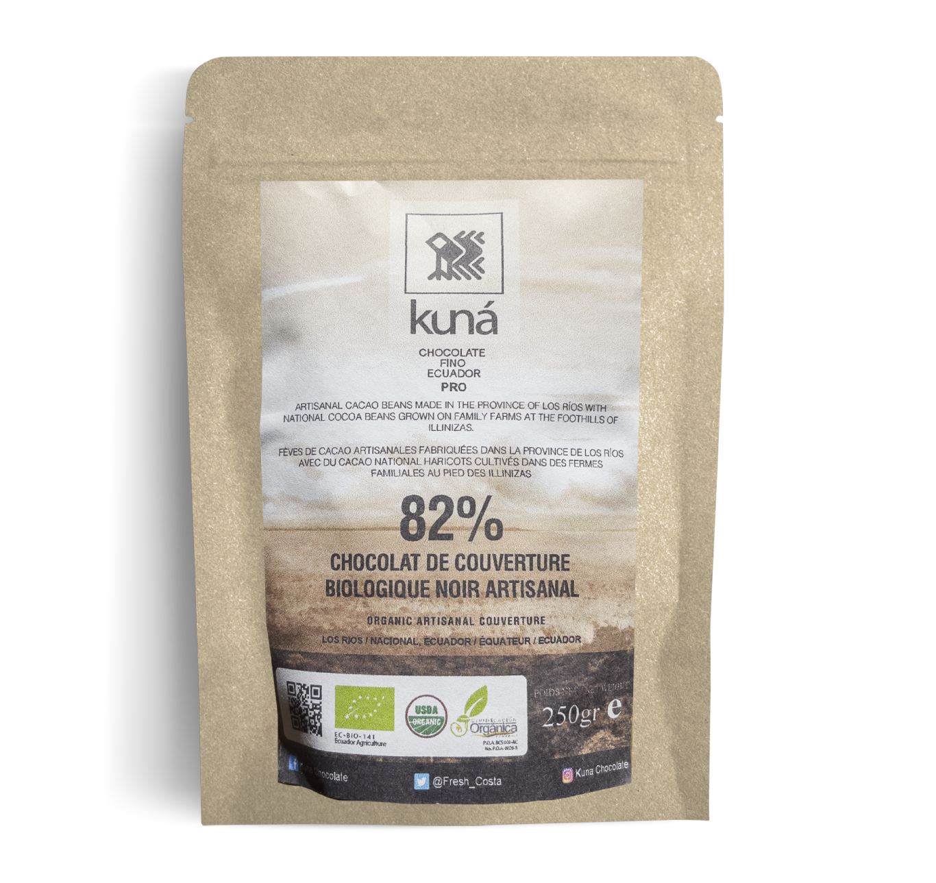 82% Artisanal organic dark chocolate couverture