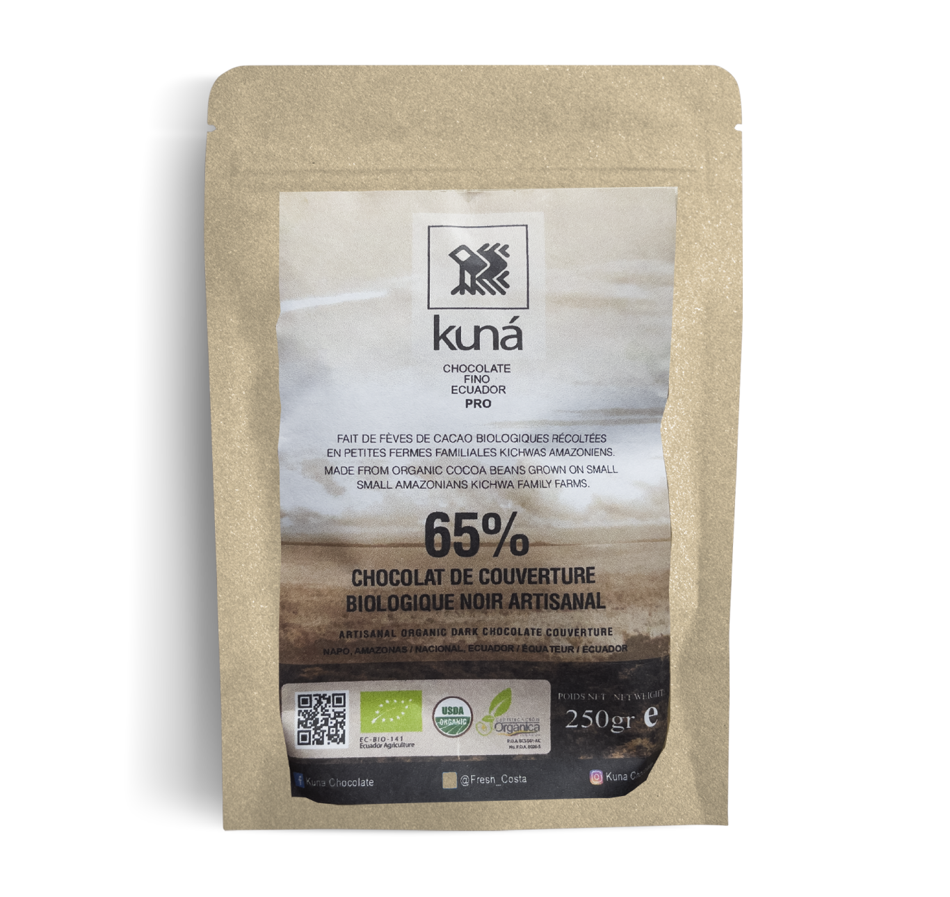 65% Artisanal organic dark chocolate coverture